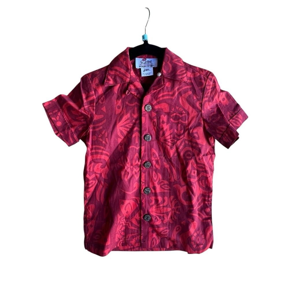 ALFRED SHAHEEN X UNIQUE VINTAGE BOYS RED HAWAIIAN TIKI SHIRTS Size 5T NEW
